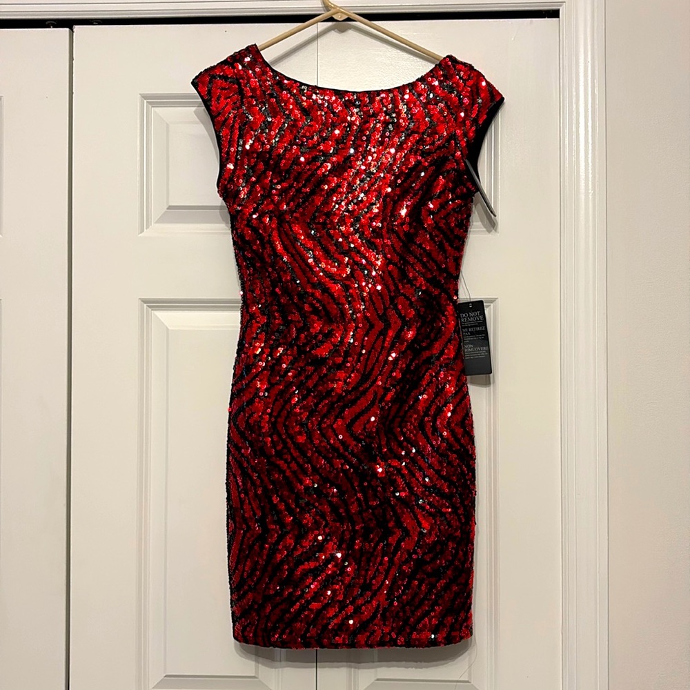 NWT Guess Red and Black Sequin Dress